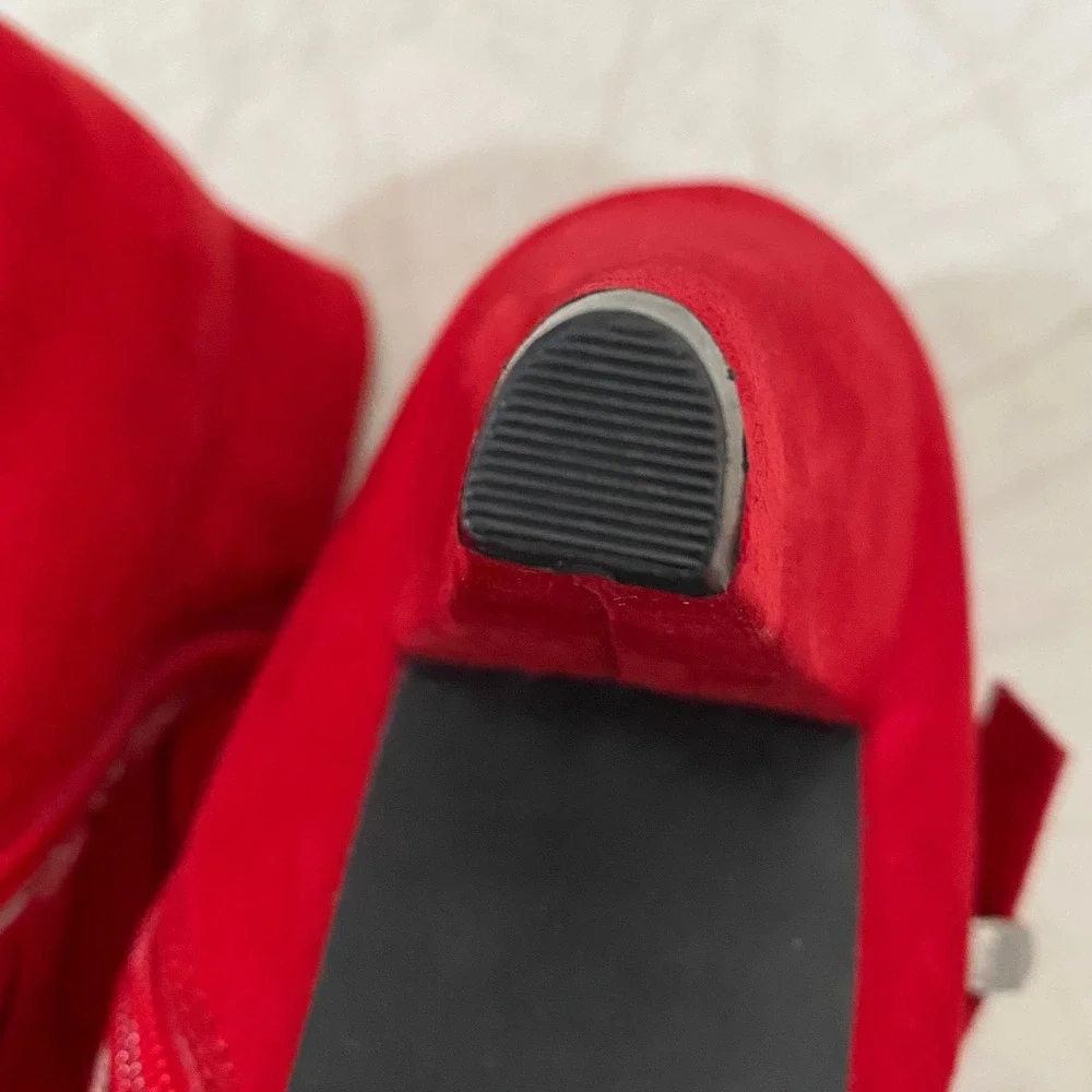 Red Faux Suede Western Ankle Boots Womens Size 10 Cowgirl Rodeo Boho Bootie Bold
